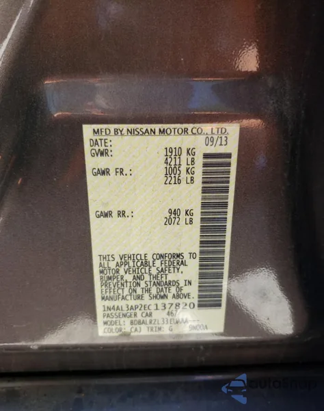 2014 Nissan Altima 2.5 z USA, uszkodzony, nr VIN 1N4AL3AP2EC137820